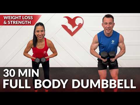 30 Min Full Body Workout with Dumbbells at Home Strength Training - No Repeat Weight Loss Women Men