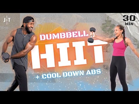 30 Minute Full Body Dumbbell HIIT Workout + Cool Down Abs [Low Impact]