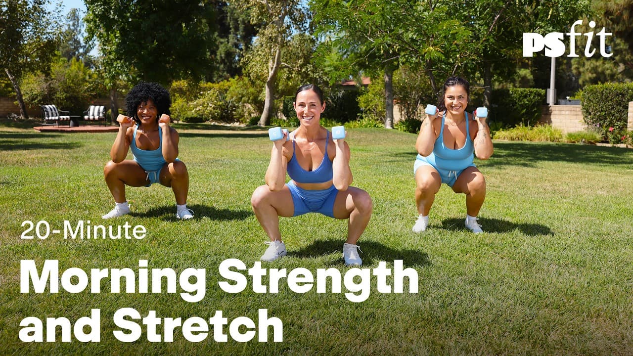 20 minuti di forza e stretching al mattino con i manubri