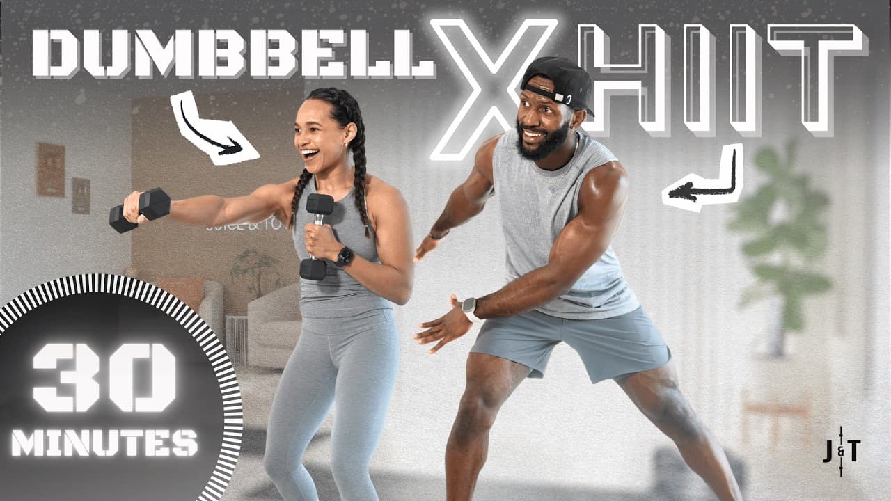 30 min de HIIT de cuerpo completo con mancuernas y peso corporal (de pie)
