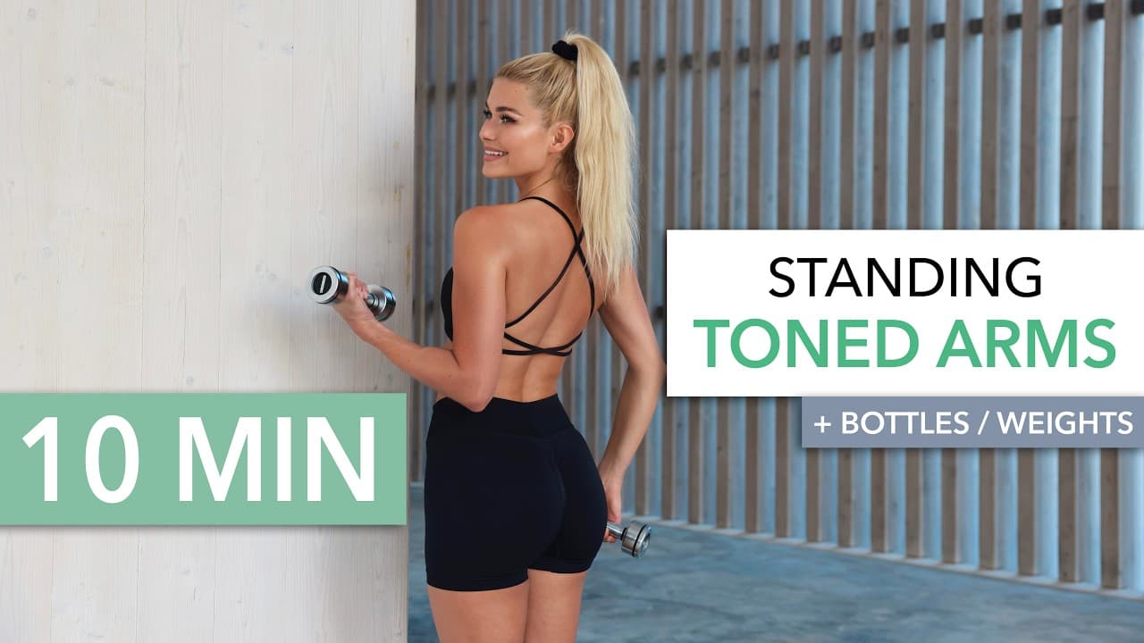 10 MIN TONED ARMS - STANDING / burns like fire, for all levels (just switch size of bottle/weight)