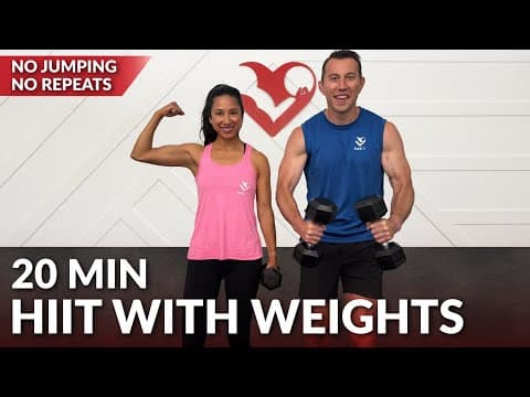 20 Min HIIT Workout at Home with Weights for Fat Loss - No Jumping - No Repeats - with Dumbbells