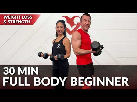 30 Min Full Body Beginner Workout with Dumbbells at Home - Strength Training for Women & Men Over 50