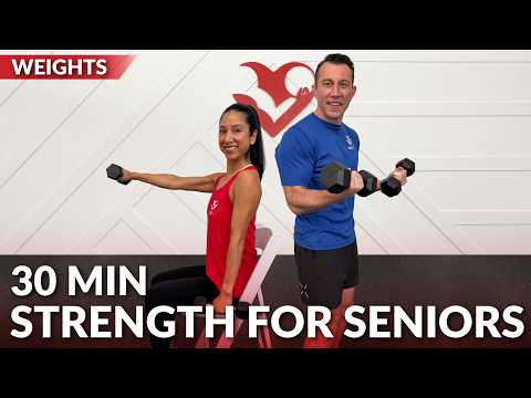 30 Min Strength Training for Seniors Exercise at Home - Older Adult Chair Workout Weight Training