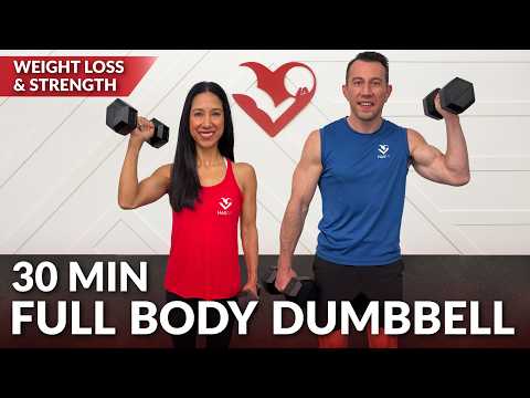 30 Min Dumbbell Full Body Workout at Home Strength Training - No Repeat with Weights for Women & Men