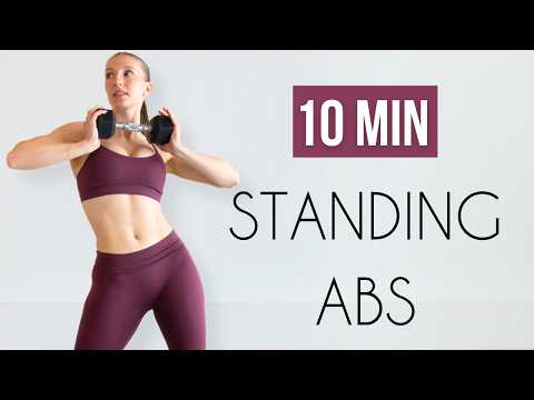 10 MIN STANDING ABS - With Weights, No Repeat Core Workout