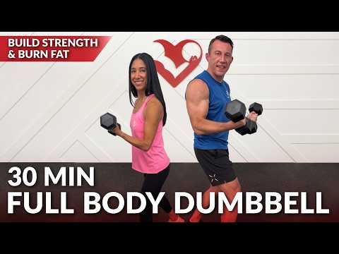 30 Min Full Body Workout Using Dumbbells at Home - No Repeat Strength Training for Women & Men