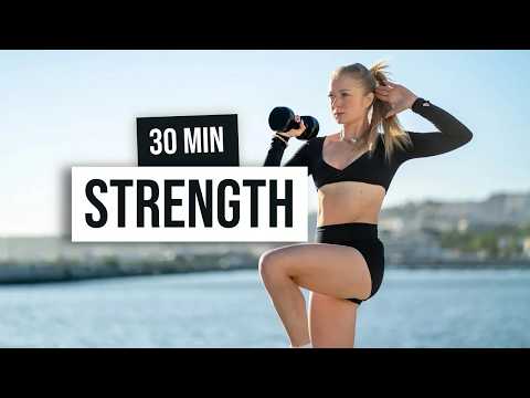 30 MIN - Full Body Strength With Weights, (Intermediate), Home Workout